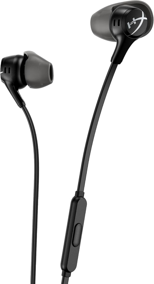 HyperX Cloud Earbuds II – 14mm Drivers, Four Eartips, Hard-Shell Carrying Case, Low-Profile 90° Plug, 3.5mm Plug, Built-in Microphone, Multi-Function Button, PC, Mobile, Nintendo Switch – Black