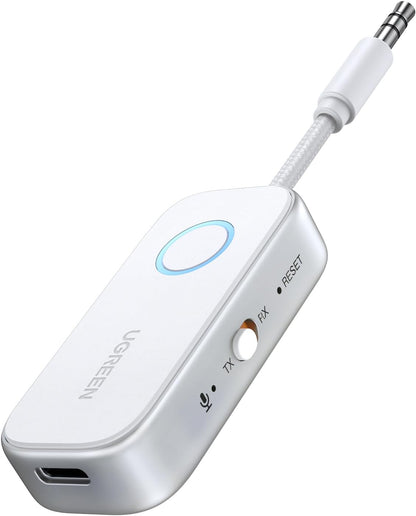 UGREEN 2 in 1 Bluetooth Transmitter and Receiver for Airplane Bleutooth 5.4 Audio Adapter with 3.5mm Aux Jack Compatible with Car, TV, Stereo System, Bluetooth Audio Splitter for Airpods Headphones