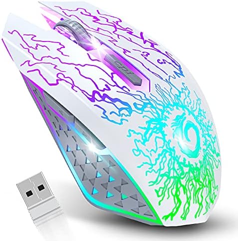 VersionTECH. Wireless Gaming Mouse Rechargeable Computer Mouse Mice Souris with Colorful LED Lights Silent Click 2.4G USB Nano Receiver 3 Level DPI for PC Gamer Laptop Desktop Chromebook Mac