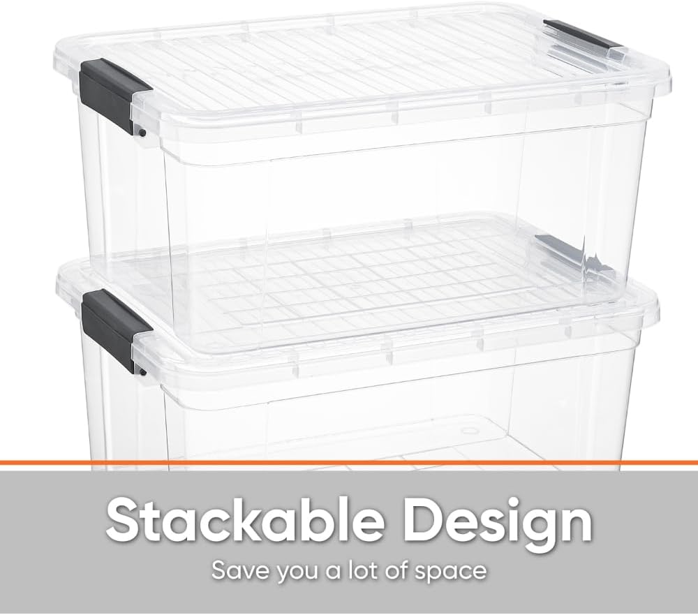 Superio Storage Bins with Lids- 3 Pack, 1.85 Qt Clear Boxes for Organizing, Stackable Plastic Containers- BPA Free, Non-Toxic, Odor Free, Organizer for Home, Office, Dorm