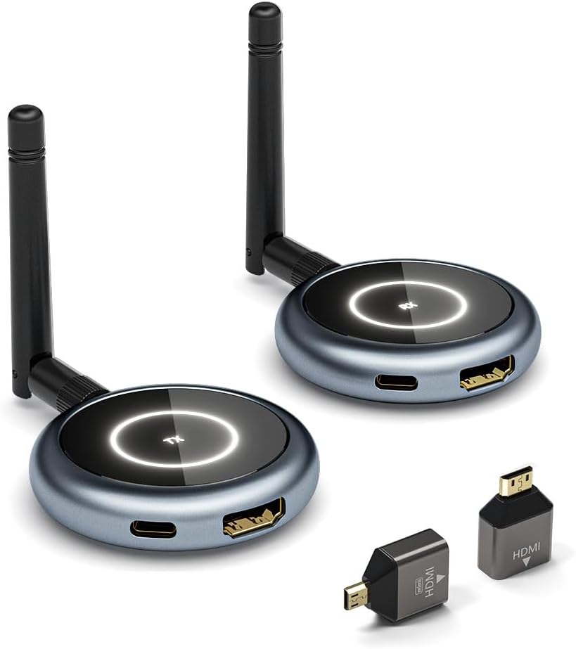 AIMIBO Wireless HDMI Transmitter and 4 Receivers, 5.8G @60Hz, Plug & Play HDMI Wireless Multiple TVs Extender for Streaming Video/Audio from Laptop, Camera, TV Box to TVs, Projectors, Monitors -165FT
