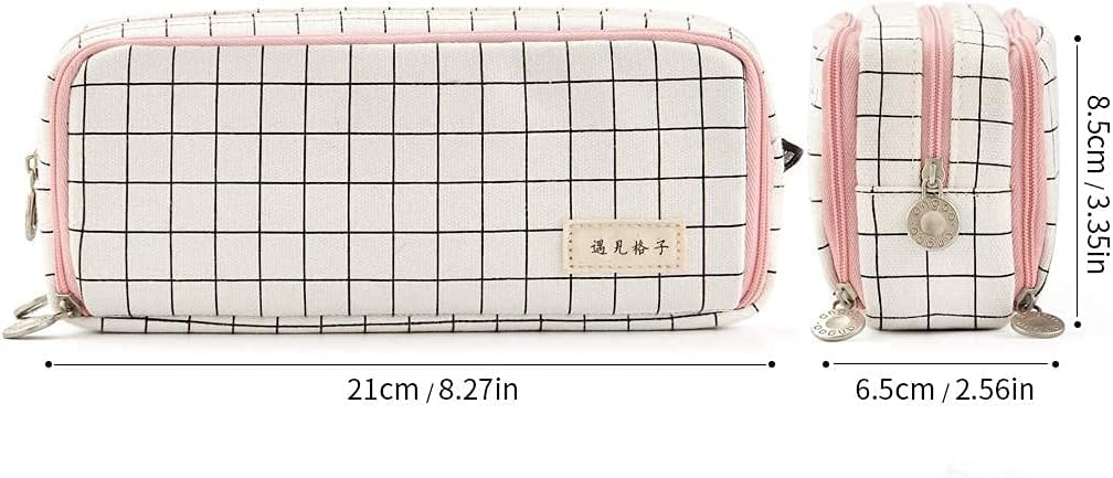 Big Capacity Pencil Case, OLIYuMi 3 Compartment Pencil Pouch Pencil Bag Storage Box Stationery Organizer Makeup Bag with Zipper Closure for Student Office College Boys and Girls (Pink)