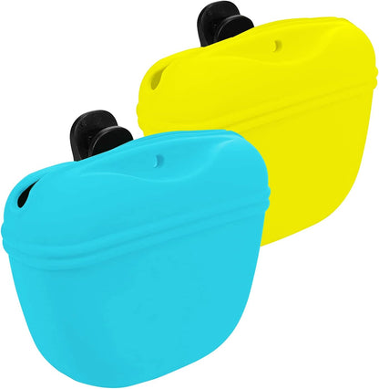 Silicone Dog Treat Pouch 2pcs, MGKSHADOW Treat Pouch Dog Training with Clip and Magnetic Closure, Dog Treat Bag for Dog Walks(Yellow & Blue)