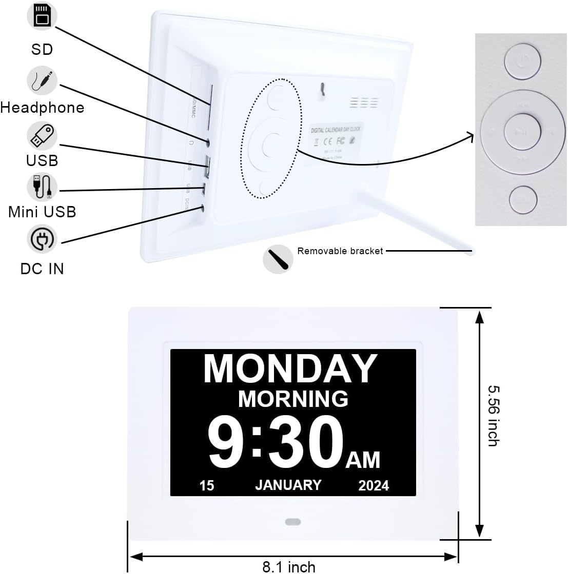[2025 Newest] Digital Day Calendar Clocks 3 Medicine Reminders Extra Large 8 Inch Non-Abbreviated Day Date Month Dementia Senior Clock for Eldarly Memory Loss Vision Impaired Clock