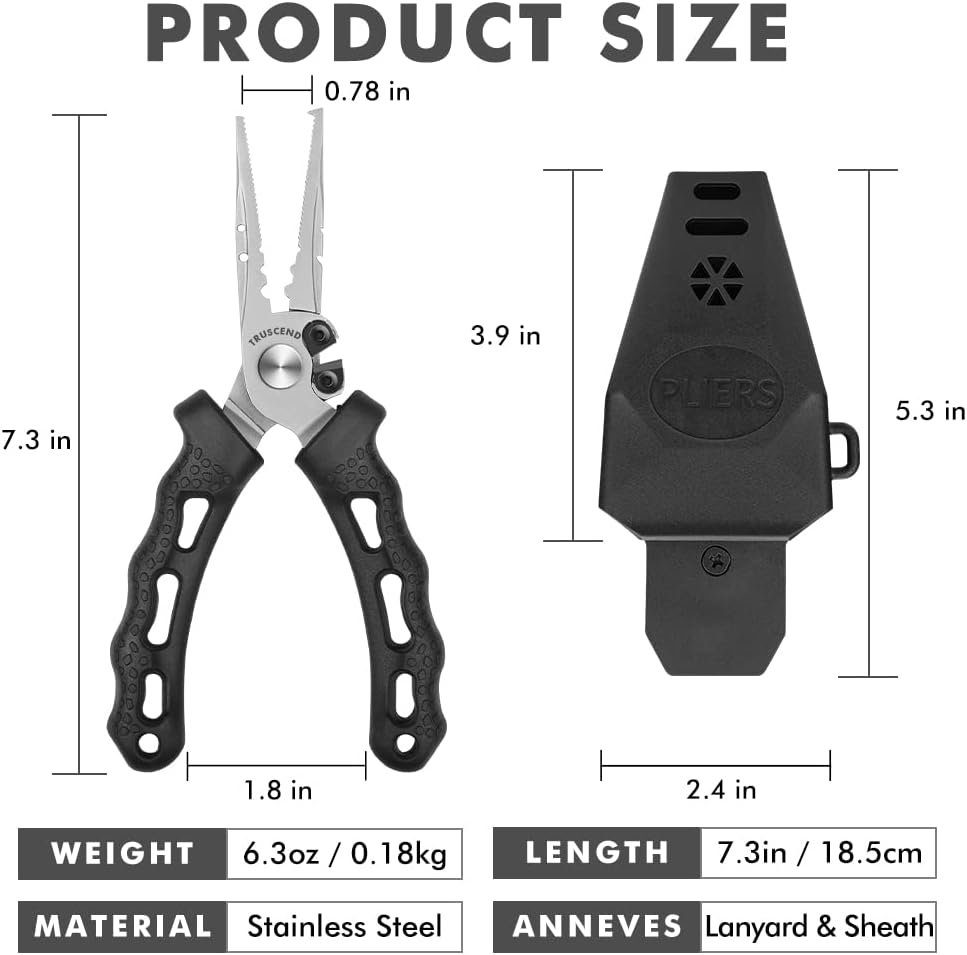 TRUSCEND Lockable Handy Fishing Pliers with Innovative Ergonomic Handle, Saltwater Corrosion Resistant Teflon Coated Fishing Tool, Multi-Function Fishing Gear with Mo-V Cutter, Amazing Fishing Gift