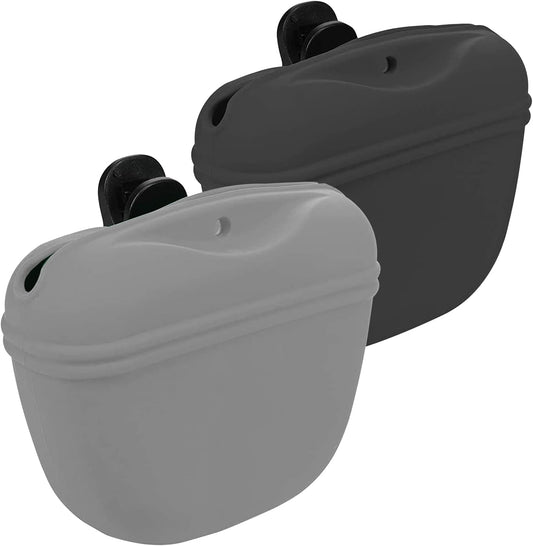 Silicone Dog Treat Pouch 2pcs, MGKSHADOW Treat Pouch Dog Training with Clip and Magnetic Closure, Dog Treat Bag for Dog Walks (Grey & Black)