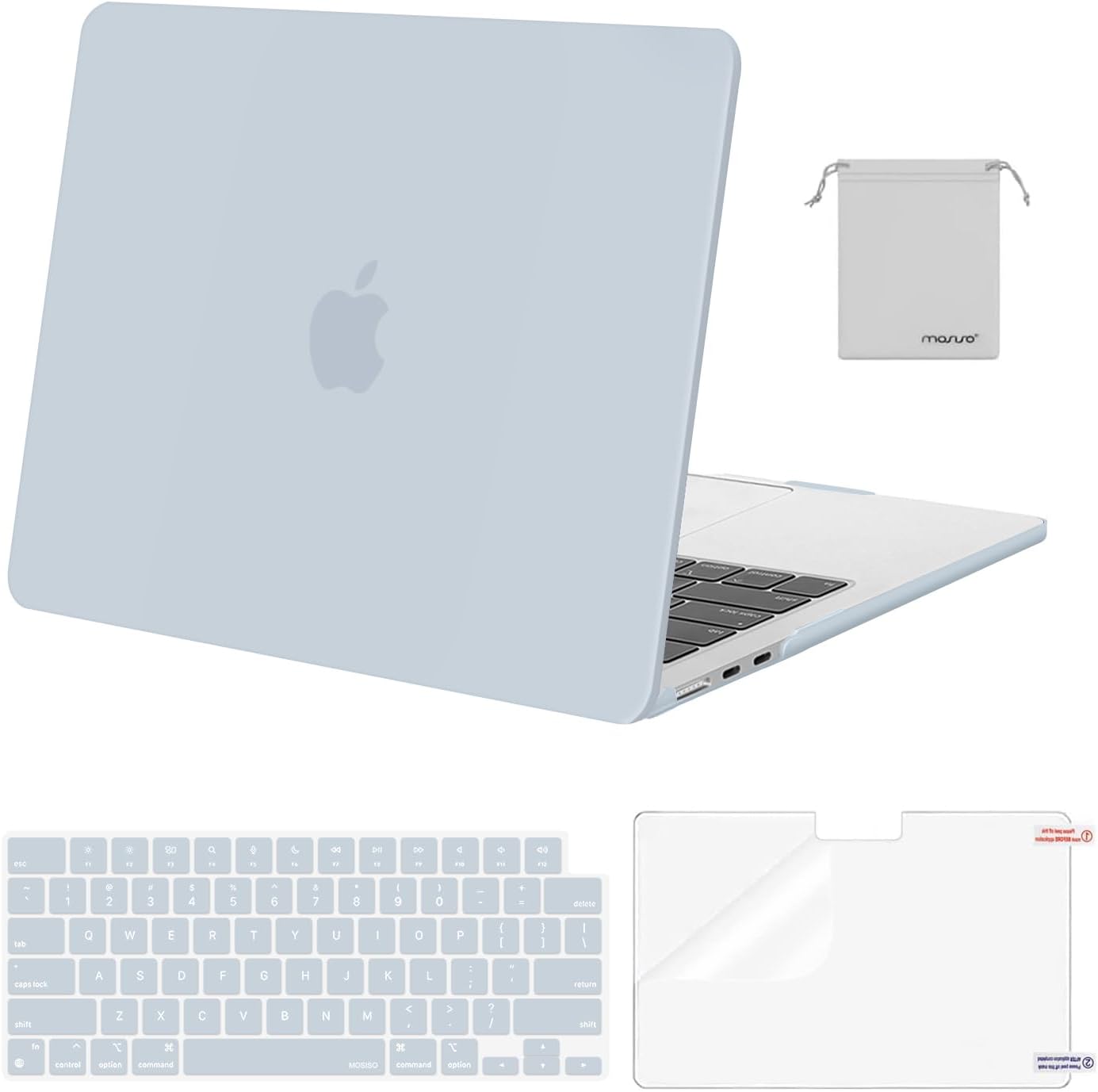 MOSISO Compatible with MacBook Air 13 inch Case 2025 2024 2023 2022 M4 A3240 M3 A3113 M2 A2681, Plastic Hard Shell&Keyboard Cover&Screen Film&Pouch for MacBook Air 13.6 inch Case, Crystal Clear