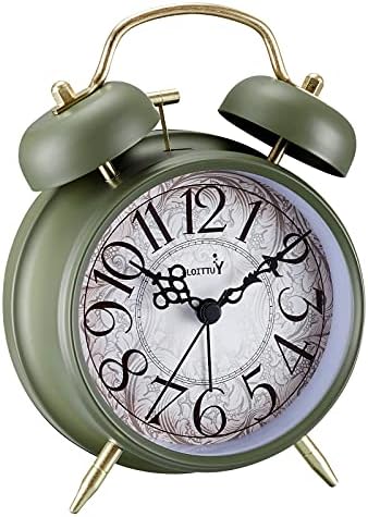 FLOITTUY Loud Alarm for Deep Sleepers 4'' Retro Twin Bell Alarm Clock with Backlight for Bedroom and Home Decoration(Retro White)