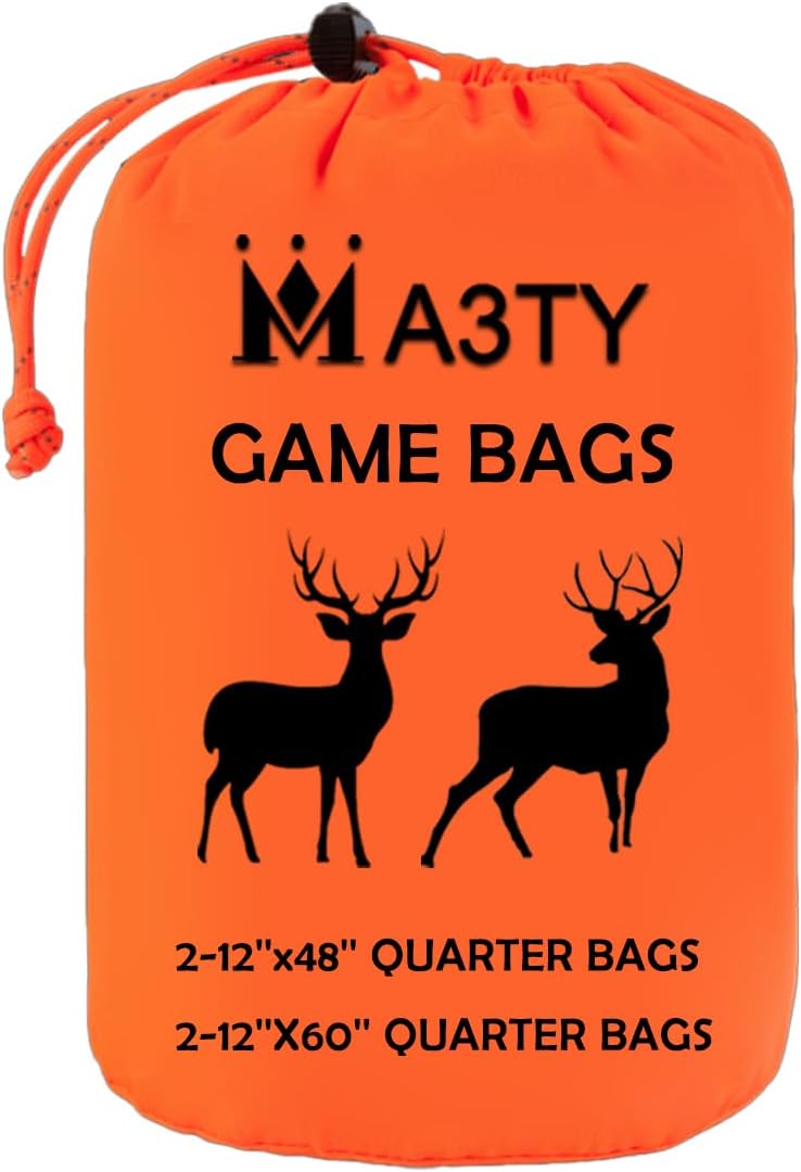 Game Bags Deer & Elk, 4 Pack Big Hunting Meat Bag, Reusable Rolled Breathable Quarter Bags for Caribou, Moose, Heavy Duty Hunting Accessories (48-Inch x2, 60-Inch x2)