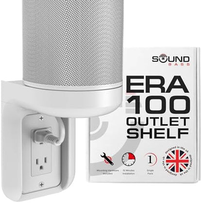 ERA100 Shelf Wall Outlet AC, White, Home, Compatible with Sonos ERA 100, Plug Mount Organizer, Bathroom, Kitchen, Bedrooms, Cord Management, Easy Installation, Mounting Kit Included