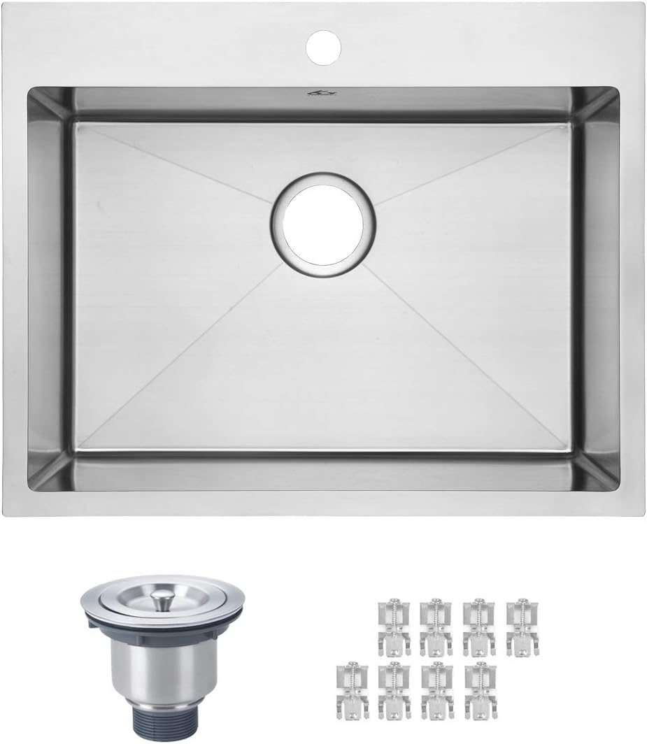 Yutong 16" x 20" Top-Mount/Drop in SS304 Stainless Steel Kitchen Black Sink Single Bowl Without Grid