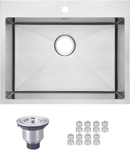Yutong 16" x 20" Top-Mount/Drop in SS304 Stainless Steel Kitchen Black Sink Single Bowl Without Grid