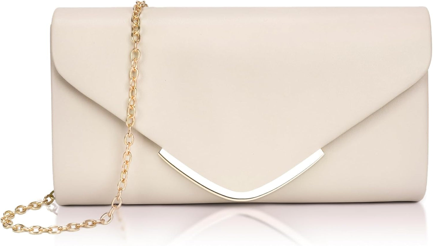 Larcenciel Clutch Purse for Women, Trendy Vegan Leather Envelope Evening Bags w/Chain, Wedding Cocktail Party Formal Handbags - PuriLite