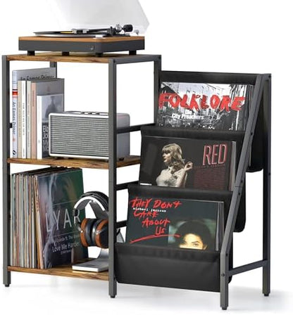 Record Player Stand with Vinyl Storage, Record Player Table with Record Storage 200 Albums, Turntable Stand with Record Holder Vinyl Display Shelf, Record Cabinet Media Stereo (White) - PuriLite