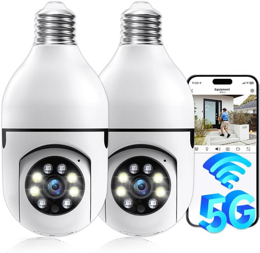 Light Bulb Security Camera Wireless Outdoor for Home Security, 2K Light Bulb Camera, 5G WiFi Lightbulb Security Camera Light Socket Screw in for Porch, Color Night Vision, Motion Alerts, Siren Alarm