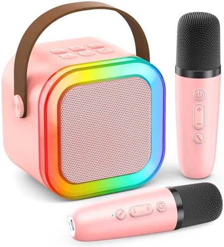 Karaoke Machine for Kids Adults, Portable Bluetooth Mini Karaoke Microphone Singing Speaker Karaoke Player with 2 Wireless Mic Toys for All Smartphones,Birthday, Family,Home Party (Purple)