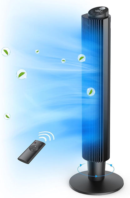 Tower Fan with Remote, 90° Oscillating Quiet Cooling Fan, 42'' or 36'' Height Adjustable, 5 Speeds, Sleep Mode, 12H Timer, Tall Standing Room Fan for Bedroom, Office and Home