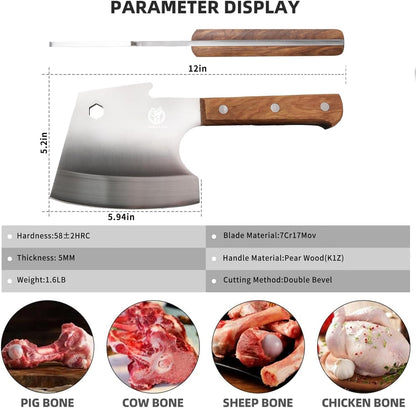 Meat Cleaver Heavy Duty Axes Shape Super Heavy and Thick Bone Breaker Professional Butcher’s Knife - Pearwood Handle for Kitchen Home K1Z - ZENG JIA DAO