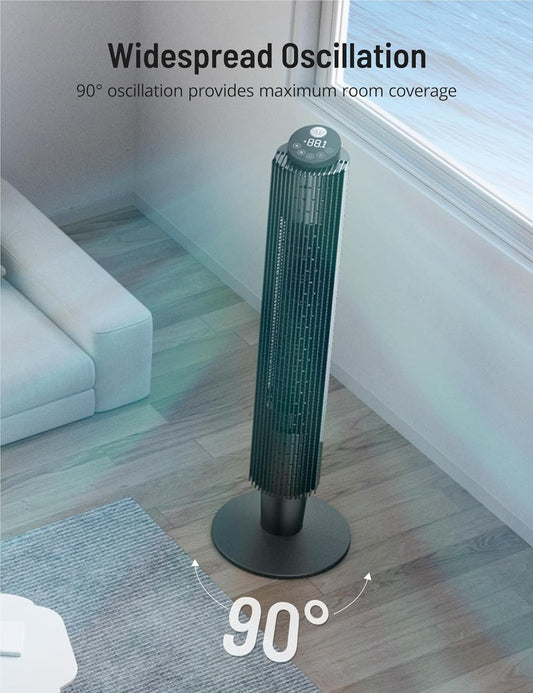 Tower Fan with Remote, 90° Oscillating Quiet Cooling Fan, 42'' or 36'' Height Adjustable, 5 Speeds, Sleep Mode, 12H Timer, Tall Standing Room Fan for Bedroom, Office and Home - PuriLite