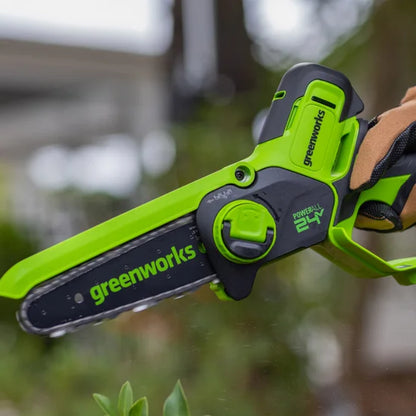 Greenworks 24V 6" Brushless Mini Chainsaw, Small Cordless Handheld Saw, 2.0Ah Battery and Charger Included