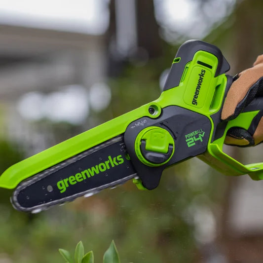 Greenworks 24V 6" Brushless Mini Chainsaw, Small Cordless Handheld Saw, 2.0Ah Battery and Charger Included