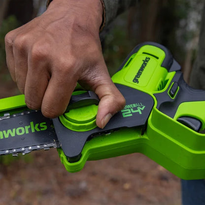Greenworks 24V 6" Brushless Mini Chainsaw, Small Cordless Handheld Saw, 2.0Ah Battery and Charger Included
