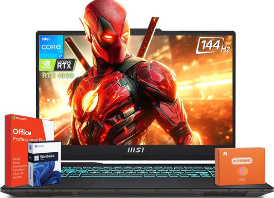MSI Cyborg 15 Gaming Laptop, Microsoft Office Lifetime License, 13th Gen Intel i7-13620H, NVIDIA GeForce RTX 4050, 32 GB DDR5 RAM, 1 TB SSD, Backlit, 15.6" IPS FHD 144Hz Display, Windows 11 Pro