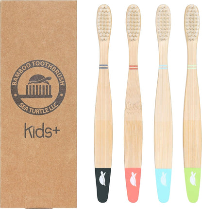 SeaTurtle Plant-Based Bristles, Bamboo Toothbrushes, Soft Natural Toothbrush for Kids (4 Pack)
