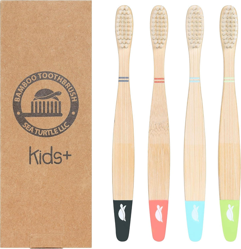 SeaTurtle Plant-Based Bristles, Bamboo Toothbrushes, Soft Natural Toothbrush for Kids (4 Pack)