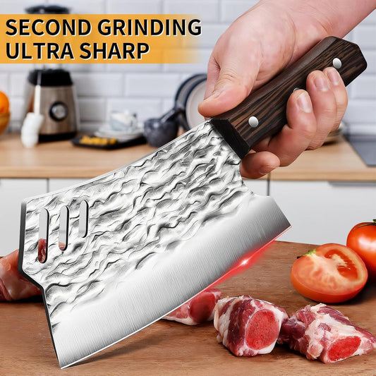 Meat Cleaver Chef Knife, 7.2 Inch Heavy Duty Bone Chopper, Ultra Sharp Butcher Knives for Meat Vegetable Cooking Tool, Gifts for Women Men
