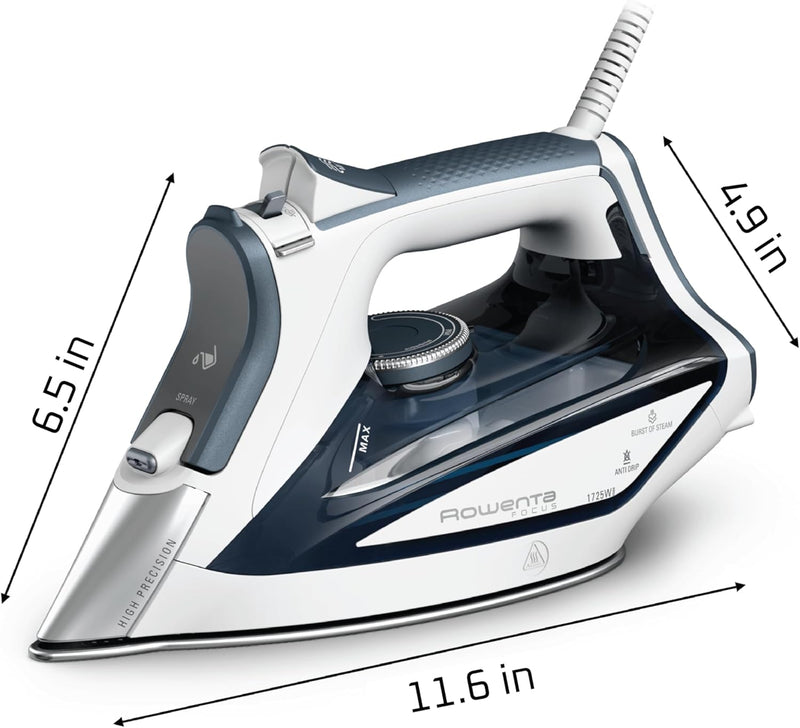 Rowenta Focus DW5280,Professional, Stainless Steel Soleplate Steam Iron for Clothes Standard, Powerful steam Blast, Leakproof, Lighweight, 1725 Watts Portable, Ironing, Blue