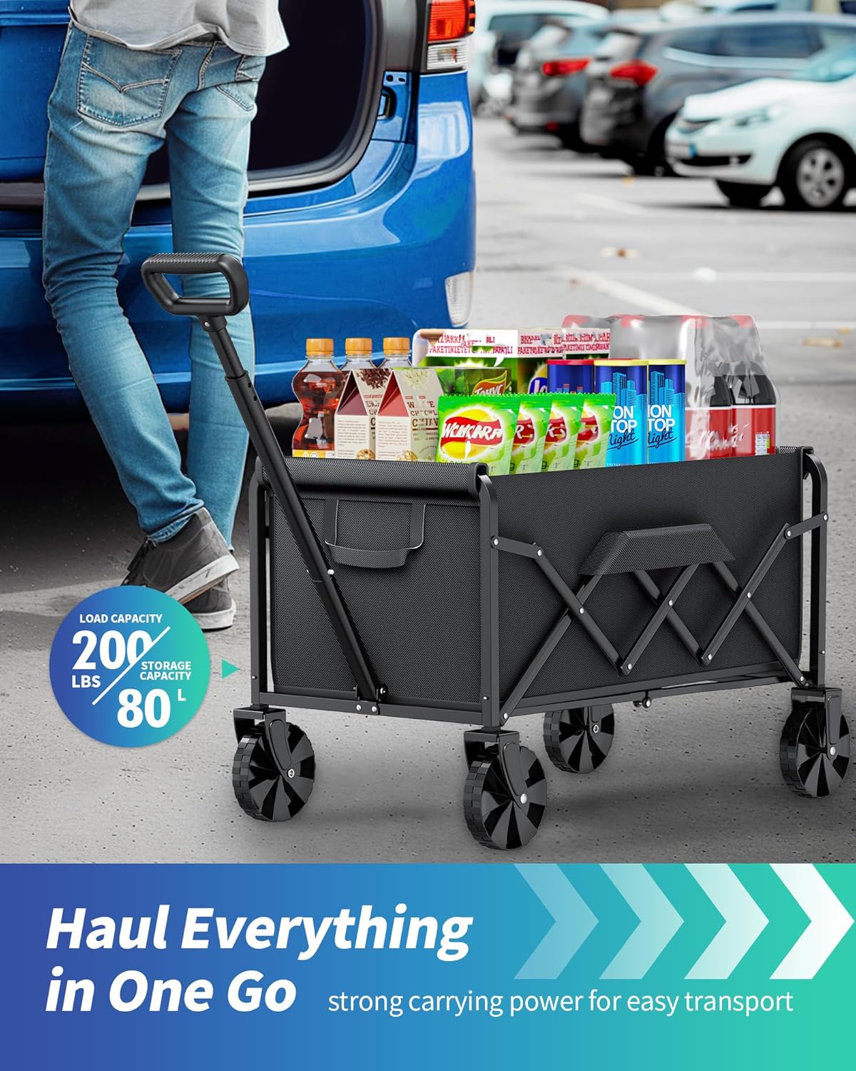 Collapsible Wagon with Wheels – Foldable Utility & Dog Wagon Cart – 200lb Heavy-Duty Capacity - PuriLite