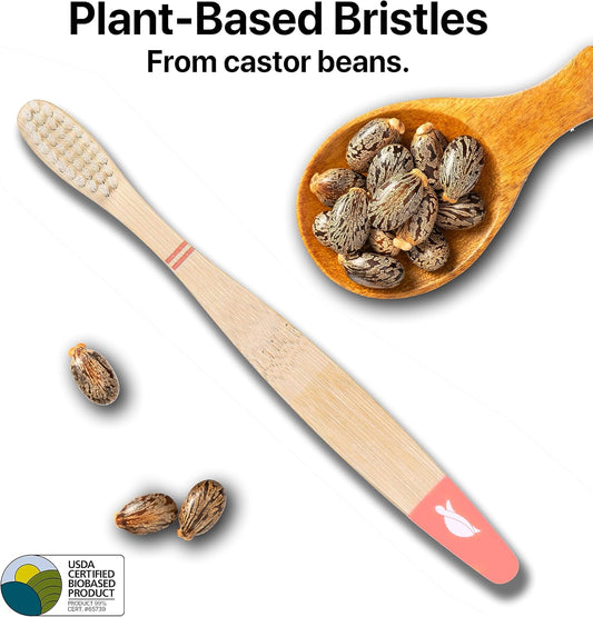 SeaTurtle Plant-Based Bristles, Bamboo Toothbrushes, Soft Natural Toothbrush for Kids (4 Pack)