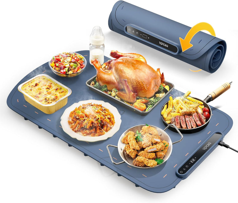 Food Warming Mat for Buffet, VEPOKA Food Warming Mats for Countertop, Silicone Heating Mat with 7 Temperature Levels& Auto Shut-Off, Food Warmers for Parties, Gatherings, Everyday Use