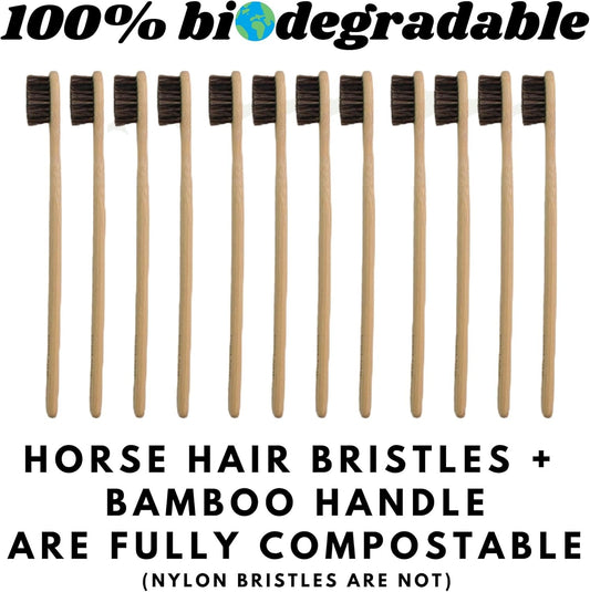 Gaia Guy Soft Natural Bristle Bamboo Toothbrush (NO Nylon - Horse Hair ONLY) - Totally Compostable & Biodegradable Soft Horsehair Bristle and Bamboo Toothbrushes - Zero Waste & Plastic-Free - PuriLite