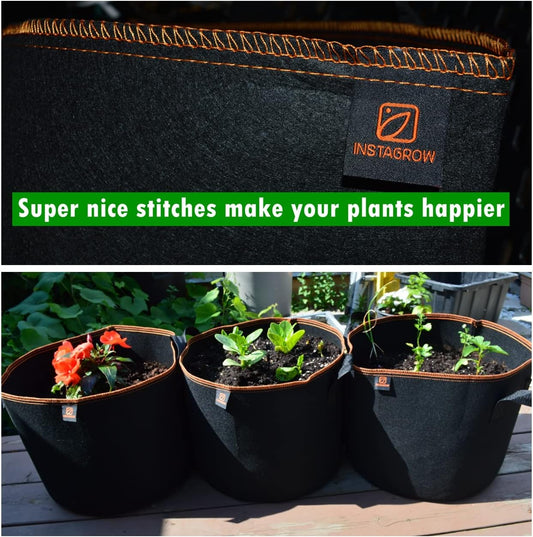 INSTAGROW 5-Pack 5 Gallon Heavy Duty Breathable Thickened Nonwoven Fabric Pots Grow Bags with More Durable Nylon Handles (5 Gallon) - PuriLite