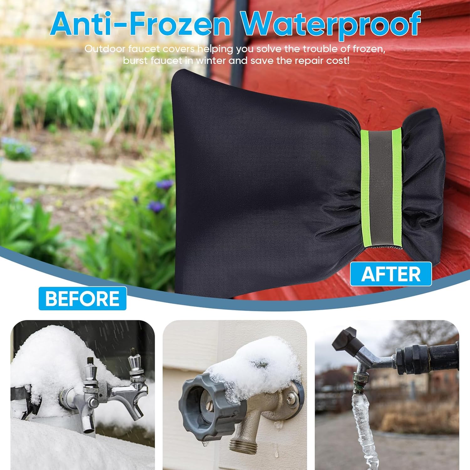 Outdoor Faucet Covers for Winter – 2-Pack Insulated Waterproof Spigot Covers – Freeze Protection for Outdoor Water Faucets & Pipes – Black - PuriLite