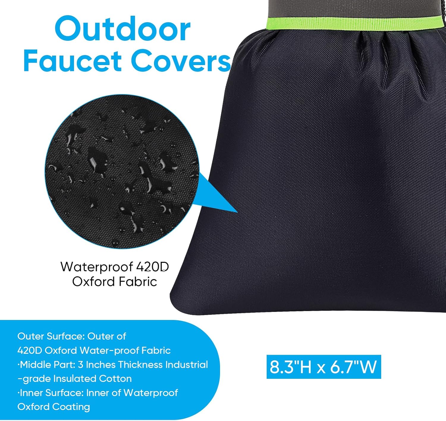 Outdoor Faucet Covers for Winter – 2-Pack Insulated Waterproof Spigot Covers – Freeze Protection for Outdoor Water Faucets & Pipes – Black - PuriLite