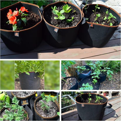 INSTAGROW 5-Pack 5 Gallon Heavy Duty Breathable Thickened Nonwoven Fabric Pots Grow Bags with More Durable Nylon Handles (5 Gallon)