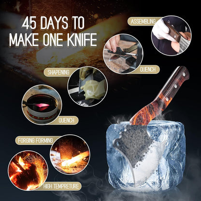 Dream Reach Meat Bone Cleaver Knife for Meat Cutting Handmade Heavy Duty Butcher Axes Hand Forged Full Tang Chopper for Kitchen Outdoor BBQ Chef Gifts Idea Men Black
