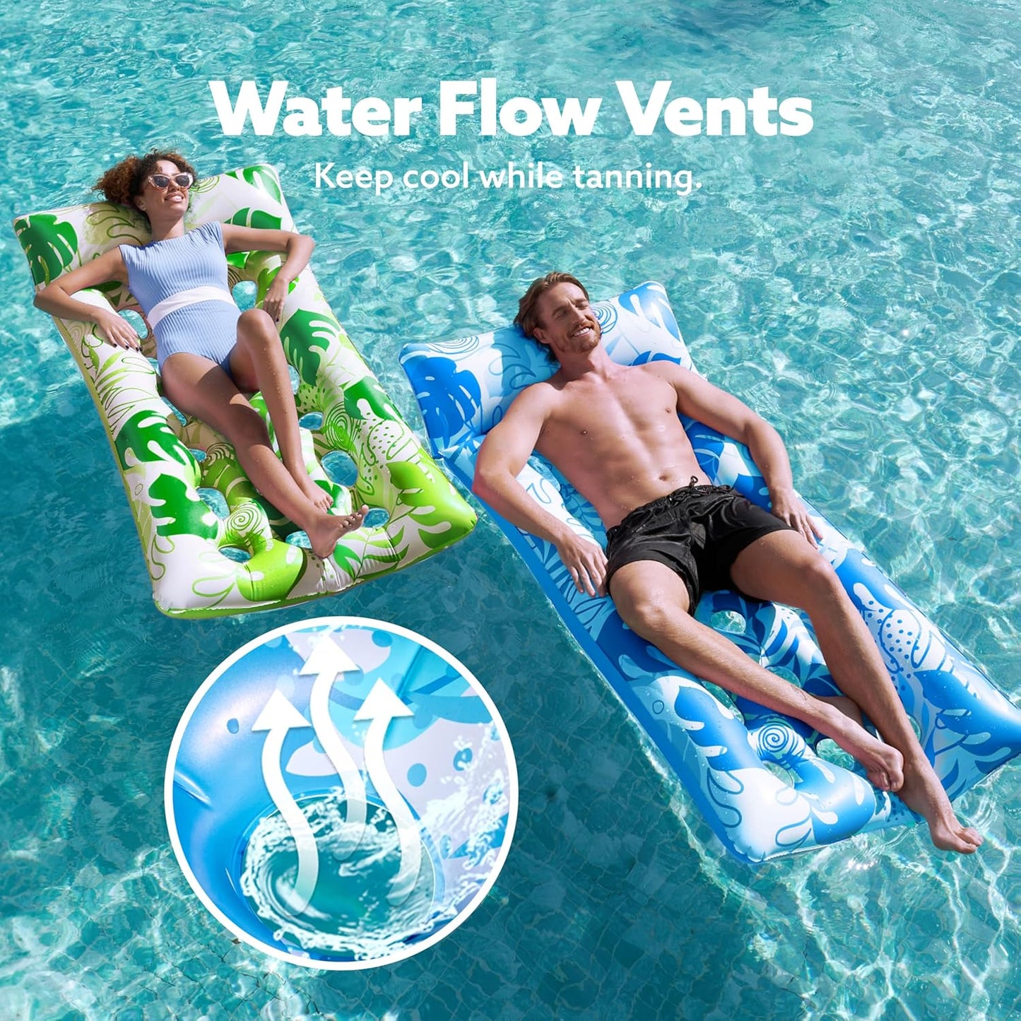 SLOOSH 2-Pack Inflatable Pool Floats Mat - XL Pool Floaties Adults Size with Headrest, Sun Tanning Raft Lake Beach Swimming Pool Party Toys Floating Lounge Above Water Keep Cool