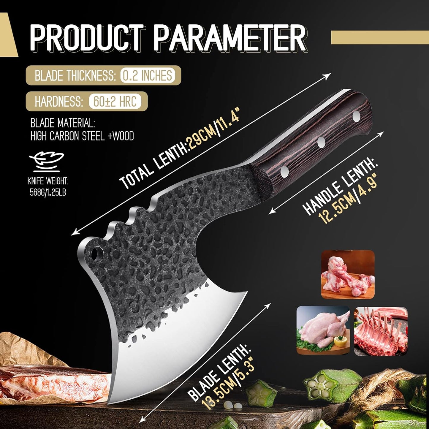 Dream Reach Meat Bone Cleaver Knife for Meat Cutting Handmade Heavy Duty Butcher Axes Hand Forged Full Tang Chopper for Kitchen Outdoor BBQ Chef Gifts Idea Men Black