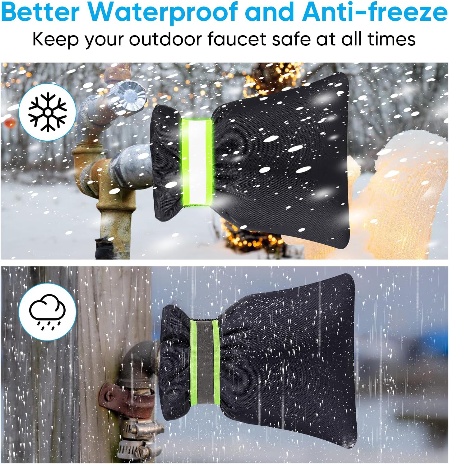 Outdoor Faucet Covers for Winter – 2-Pack Insulated Waterproof Spigot Covers – Freeze Protection for Outdoor Water Faucets & Pipes – Black - PuriLite
