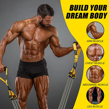WOQQW Resistance Bands, Heavy Exercise Bands with Handles, Workout Bands for Men, Weight Fitness Bands Set for Muscle Training, Strength, Stretching - Home Gym Workout Equipment.