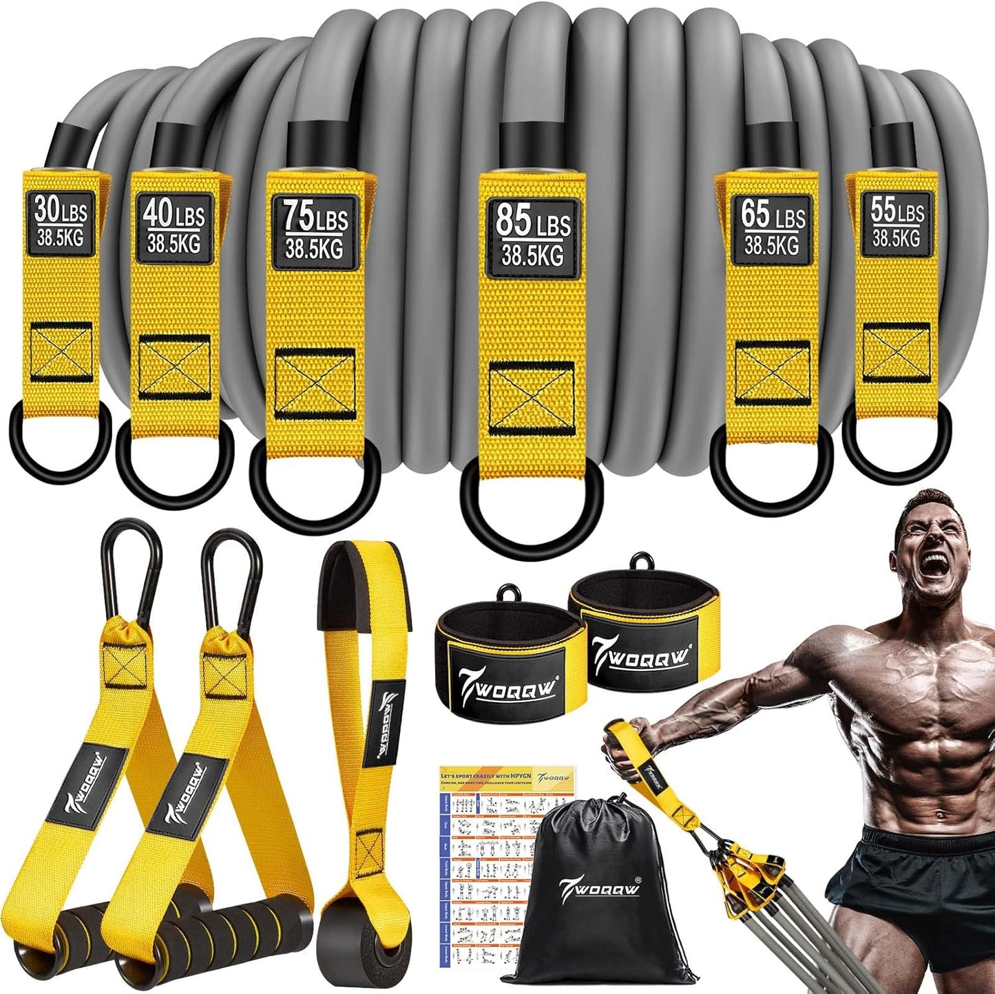 WOQQW Resistance Bands, Heavy Exercise Bands with Handles, Workout Bands for Men, Weight Fitness Bands Set for Muscle Training, Strength, Stretching - Home Gym Workout Equipment.