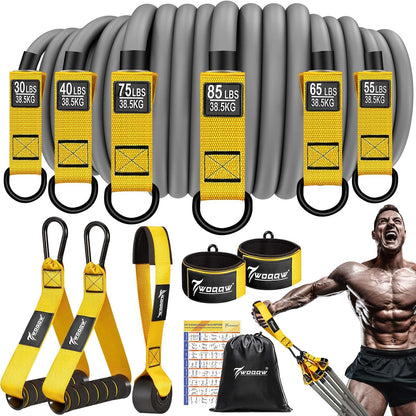 WOQQW Resistance Bands, Heavy Exercise Bands with Handles, Workout Bands for Men, Weight Fitness Bands Set for Muscle Training, Strength, Stretching - Home Gym Workout Equipment.