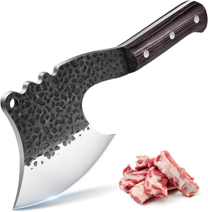 Dream Reach Meat Bone Cleaver Knife for Meat Cutting Handmade Heavy Duty Butcher Axes Hand Forged Full Tang Chopper for Kitchen Outdoor BBQ Chef Gifts Idea Men Black