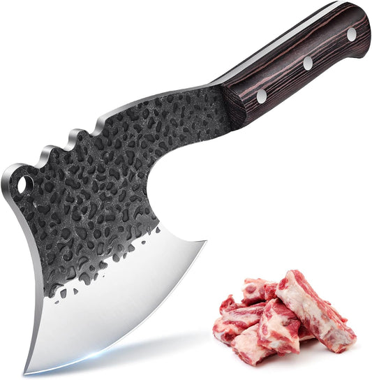 Dream Reach Meat Bone Cleaver Knife for Meat Cutting Handmade Heavy Duty Butcher Axes Hand Forged Full Tang Chopper for Kitchen Outdoor BBQ Chef Gifts Idea Men Black