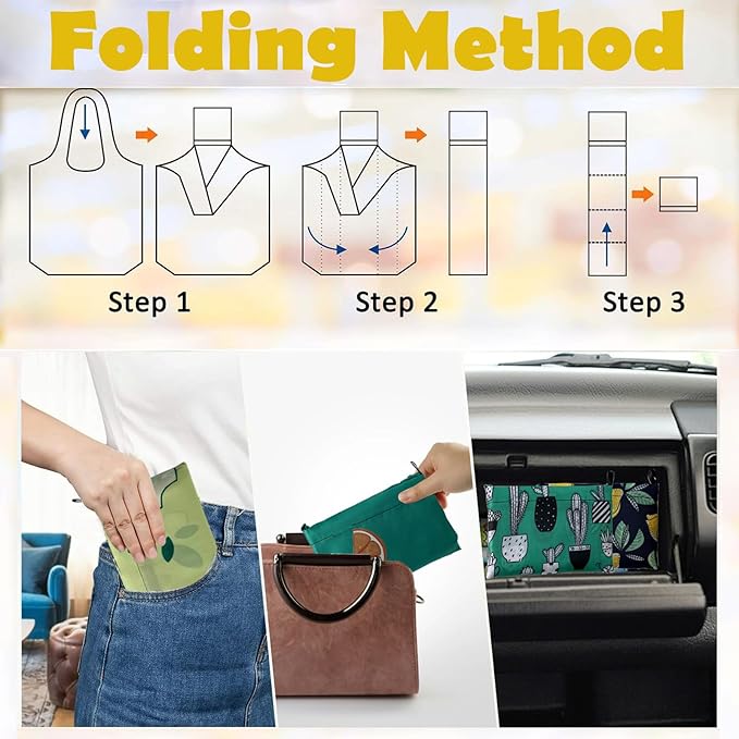 OQOQ 4 Pack Foldable Grocery Bags - Reusable Shopping Bag Tote Bag Folding into Pouch