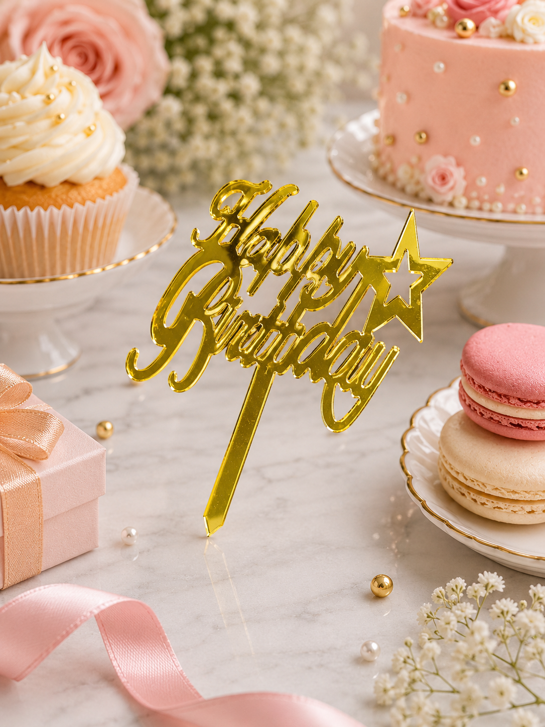 Acrylic Sweet Toppers 10pcs Pack Happy Birthday, Nikah Mubarak, Baat Paki Cake & Cupcake Decoration
